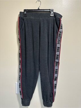 PINK Victoria's Secret Charcoal Gray Joggers with Red Trim